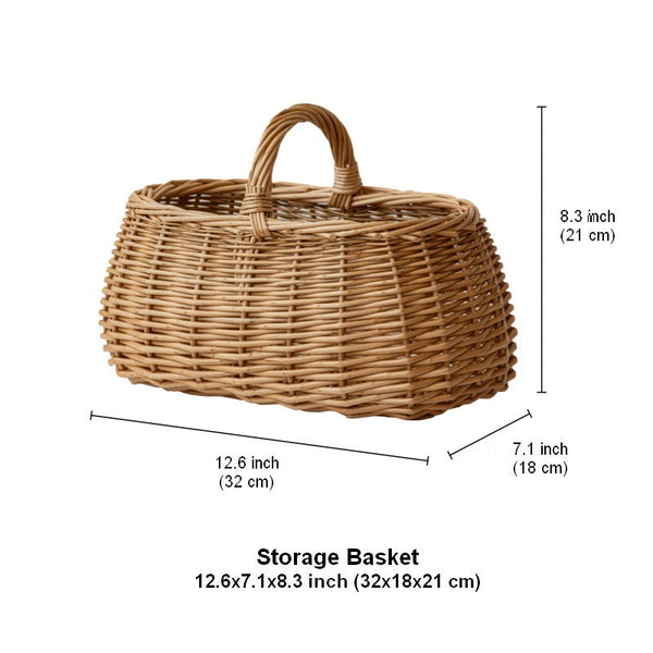 Hand-woven Wicker Storage Basket, Small Picnic Storage Basket with Handle, Willow Weaving Baskets for Vegetable, Natural Fruit Basket, Kitchen Storage Baskets-LargePaintingArt.com