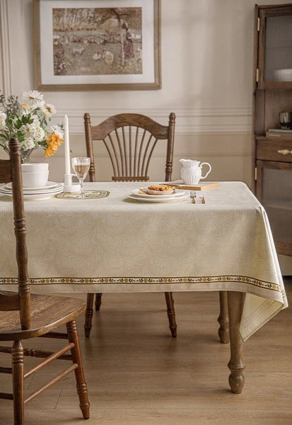 Cream Color Table Cover for Dining Room Table, French Style Tablecloth for Dining Table, Modern Rectangle Tablecloth for Oval Table-LargePaintingArt.com