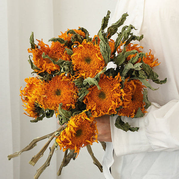 Natural Decorations, A Bunch of Sunflowers, Flower Arrangement, Handmade Artificial Flowers for Home Decor, Natural Dried Sunflower Stems-LargePaintingArt.com