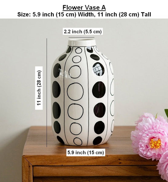 Small Flower Vases on Table, Ceramic Bud Vases, Black and White Polka Dot Flower Vase, Modern Porcelain Flower Vases, Handmade Water Holding Flower Vases-LargePaintingArt.com