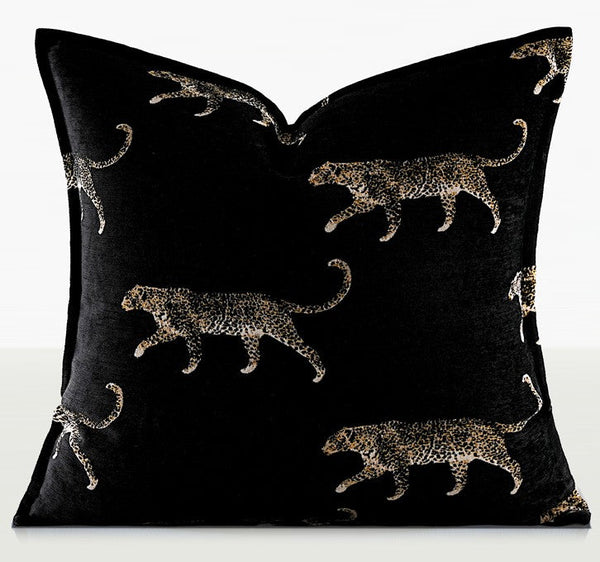 Black Decorative Pillow Covers, Large Modern Sofa Pillow Cases, Cheetah Modern Pillows for Couch, Abstract Decorative Throw Pillows for Living Room-LargePaintingArt.com