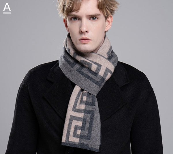 Gray Thick Wool Scarf, Black Business Formal Men Scarf Styles, Wool Scarf for Gentleman, Men's Winter Scarf, Casual Scarf Men, Men's Wool Scarf Winter, Red Fashion Scarf-LargePaintingArt.com