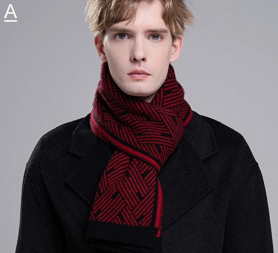 Gray Wool Scarf for Gentleman, Red Thick Wool Scarf, Business Formal Men Scarf Styles, Men's Winter Scarf, Casual Scarf Men, Men's Wool Scarf Winter, Fashion Scarf-LargePaintingArt.com