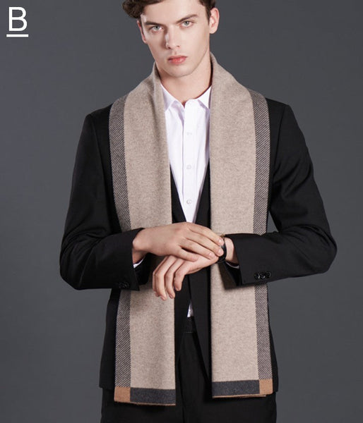Fashion Scarf, Simple Business Formal Men Scarf Styles, Beige Thick Wool Scarf, Wool Scarf for Gentleman, Men's Winter Scarf, Casual Scarf Men, Men's Wool Scarf Winter-LargePaintingArt.com