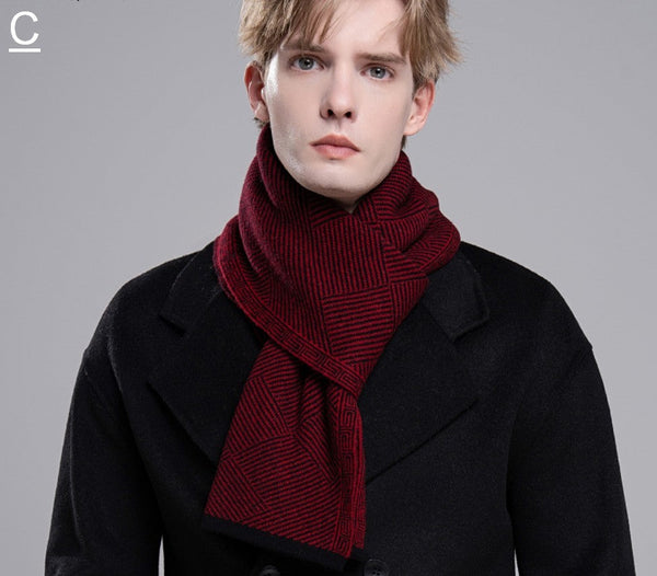 Thick Wool Scarf, Business Wool Scarf for Gentleman, Men's Winter Scarf, Formal Men Scarf Styles, Black Gray Fashion Scarf, Red Casual Scarf Men, Men's Wool Scarf Winter-LargePaintingArt.com