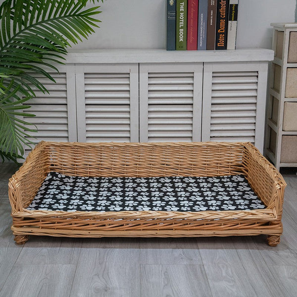Large Hand Woven Rattan Cat Beds, Extra Large Natural Wicker Dog Bed with Washable Cushion for Indoor Cats and Dogs-LargePaintingArt.com