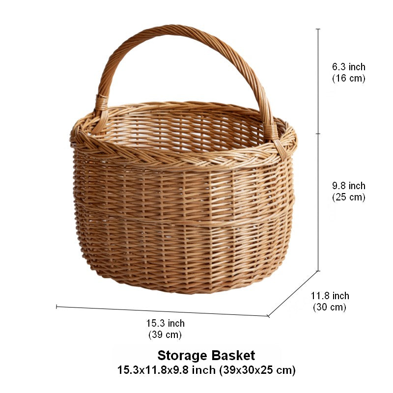 Hand-woven Wicker Storage Basket, Natural Fruit Basket, Storage Basket for Kitchen, Picnic Storage Basket with Handle, Willow Weaving Storage Basket for Shelves-LargePaintingArt.com