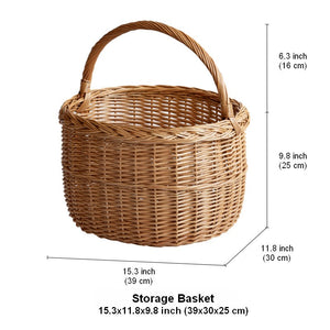 Hand-woven Wicker Storage Basket, Natural Fruit Basket, Storage Basket for Kitchen, Picnic Storage Basket with Handle, Willow Weaving Storage Basket for Shelves-LargePaintingArt.com
