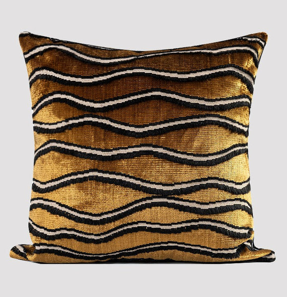 Golden Contemporary Pillows, Abstract Decorative Throw Pillows, Square Modern Throw Pillows for Couch, Large Simple Throw Pillow for Interior Design-LargePaintingArt.com