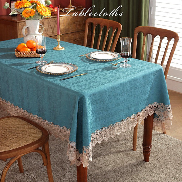 Table Cover for Dining Room Table, Green Lace Tablecloth for Home Decoration, Large Modern Rectangle Tablecloth, Square Tablecloth for Round Table-LargePaintingArt.com