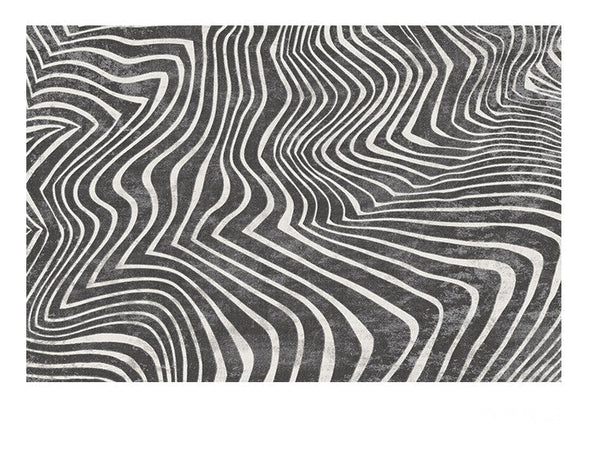 Mid Century Area Rugs for Living Room, Black Stripe Area Rugs under Sofa, Abstract Contemporary Rugs for Bedroom, Modern Carpets for Office, Dining Room Floor Rugs-LargePaintingArt.com