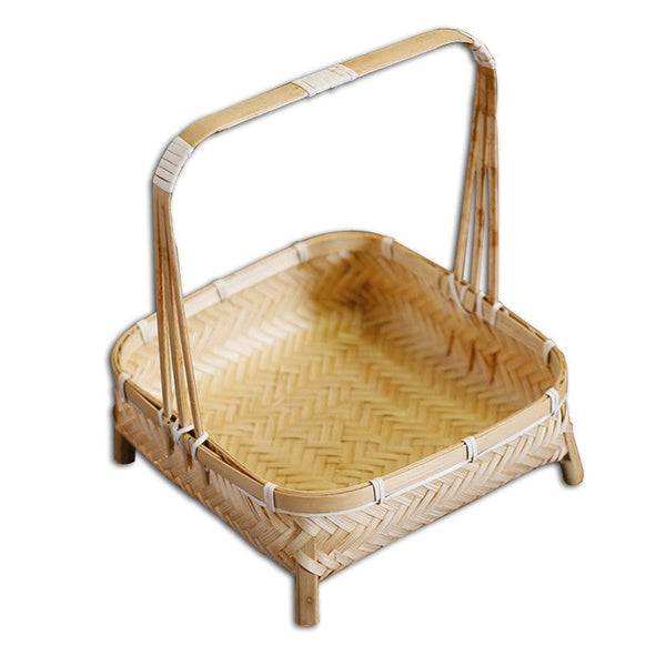 Lovely Cute Picnic Hand basket, Hand-woven Basket with Handle, Bamboo Basket for Food, Natural Fruit Basket, Kitchen Storage Baskets-LargePaintingArt.com