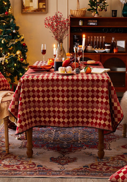 Modern Rectangle Tablecloth for Dining Room Table, Red Checked Table Cloth, Square Tablecloth for Round Table-LargePaintingArt.com