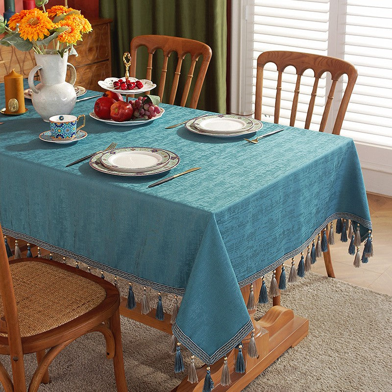 Green Fringes Tablecloth for Home Decoration, Square Tablecloth for Round Table, Modern Rectangle Tablecloth, Large Simple Table Cloth for Dining Room Table-LargePaintingArt.com