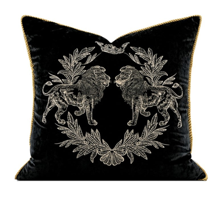 Modern Pillows for Couch, Embroidery Lion Decorative Pillow Covers, Decorative Throw Pillows for Living Room, Large Modern Sofa Pillows-LargePaintingArt.com