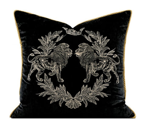 Modern Pillows for Couch, Embroidery Lion Decorative Pillow Covers, Decorative Throw Pillows for Living Room, Large Modern Sofa Pillows-LargePaintingArt.com