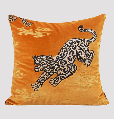 Contemporary Modern Sofa Pillows, Yellow Embroidery Tiger Pattern Pillows for Couch, Decorative Throw Pillows for Bedroom, Large Modern Sofa Pillow for Living Room-LargePaintingArt.com