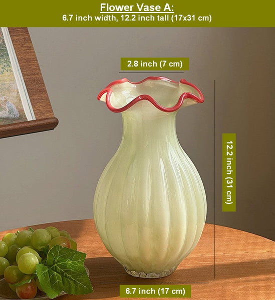 French Vintage Glass Flower Vases, Glass Bud Vases, Flower Vases on Table, Handmade Water Holding Flower Vases-LargePaintingArt.com