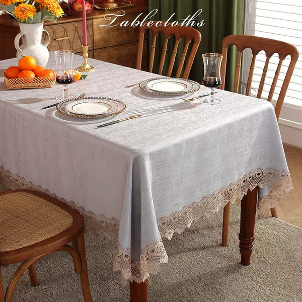 Large Modern Rectangle Tablecloth, Square Tablecloth for Round Table, Modern Table Cover for Dining Room Table, Gray Lace Tablecloth for Home Decoration-LargePaintingArt.com