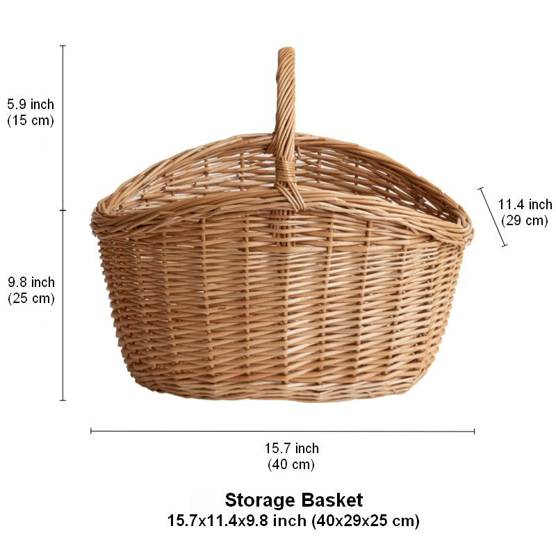 Wicker Storage Basket, Large Picnic Food Basket with Handle, Lovely Willow Weaving Baskets for Vegetable, Natural Fruit Basket, Natural Hand-woven Kitchen Storage Baskets