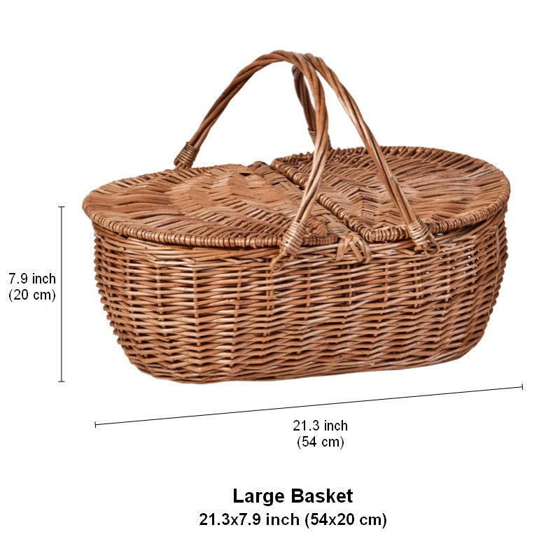 Extra Large Picnic Food Basket with Handle, Kitchen Storage Baskets, Natural Hand-woven Wicker Storage Basket, Lovely Willow Weaving Baskets for Vegetable, Natural Fruit Basket-LargePaintingArt.com
