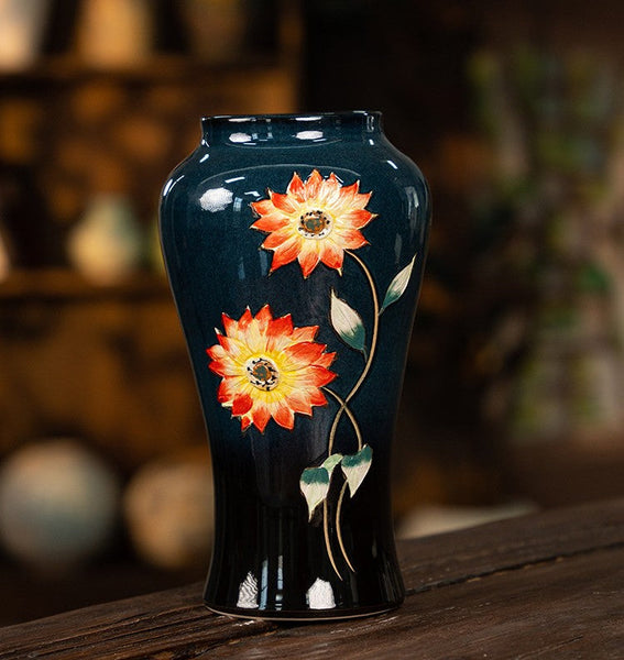 Ceramic Bouquet Vases, Sunflower Vases on Table, Porcelain Flower Vases, Dining Table Centerpiece, Handmade Water Holding Flower Vase-LargePaintingArt.com