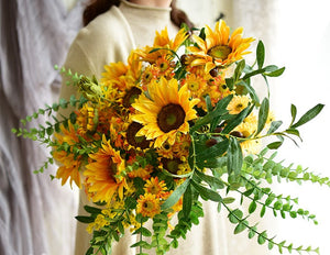Large Bunch of Yellow Sunflowers, Unique Floral Arrangement for Home Decoration, Table Centerpiece, Real Touch Artificial Flowers for Living Room-LargePaintingArt.com
