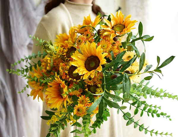 Large Bunch of Yellow Sunflowers, Unique Floral Arrangement for Home Decoration, Table Centerpiece, Real Touch Artificial Flowers for Living Room-LargePaintingArt.com