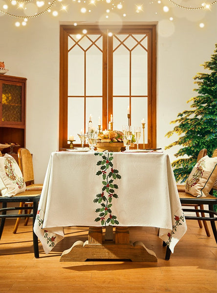 Modern Rectangle Tablecloth for Dining Room Table, Flower Pattern Tablecloth for Home Decoration, Square Tablecloth, Farmhouse Table Cloth, Christmas Tablecloth-LargePaintingArt.com