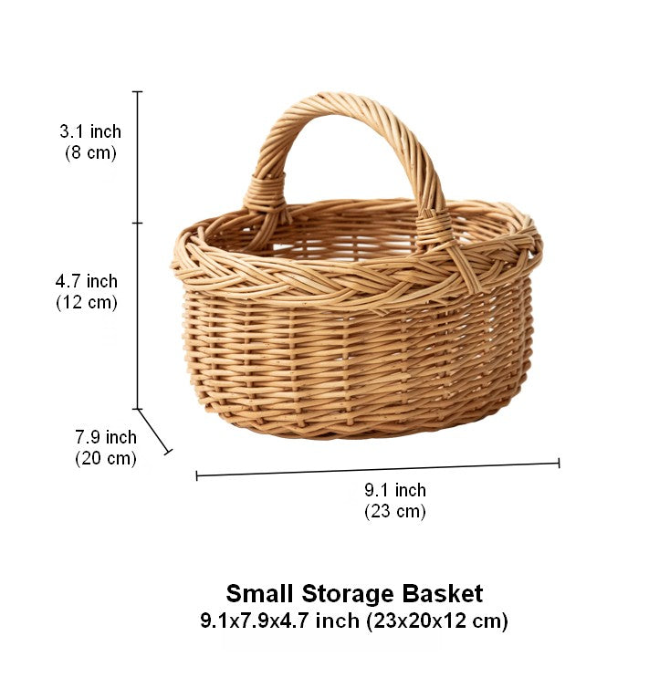 Small Kitchen Storage Baskets, Picnic Storage Basket with Handle, Hand-woven Wicker Storage Basket, Natural Fruit Basket, Willow Weaving Baskets for Vegetable