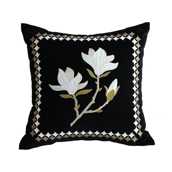 Decorative Pillow Arrangement Ideas for Couch, Magnolia Embroidered Cushion, Large Decorative Pillows for Couch, Modern Throw Pillows for Bedroom, Living Room Decorative Pillows-LargePaintingArt.com