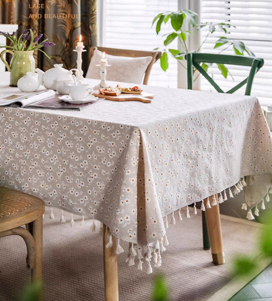 Rustic Flower Pattern Table Covers for Kitchen, Large Rectangle Tablecloth for Dining Room Table, Linen Rectangular Tablecloth for Oval Table, Country Farmhouse Tablecloth-LargePaintingArt.com