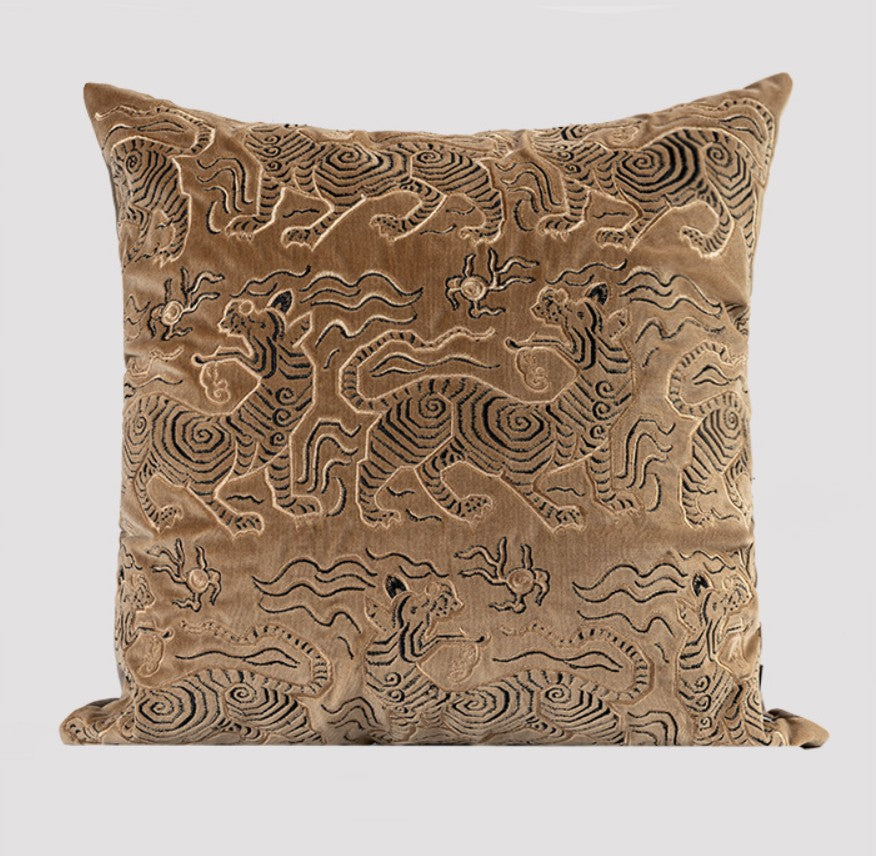 Contemporary Modern Sofa Pillows, Embroidery Tiger Pattern Pillows for Couch, Decorative Throw Pillows for Bedroom, Large Modern Sofa Pillow for Living Room-LargePaintingArt.com