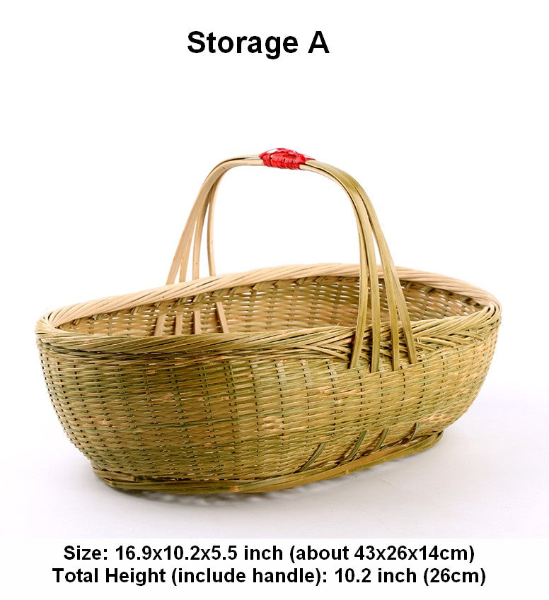 Natural Fruit Basket Lovely Bamboo Baskets for Vegetable, Kitchen Storage Baskets, Picnic Food Basket with Handle, Large Natural Hand-woven Bamboo Basket-LargePaintingArt.com