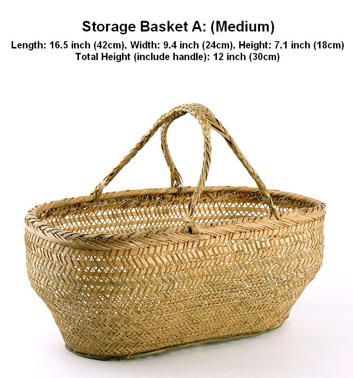Large Natural Hand-woven Bamboo Basket, Picnic Food Basket with Handle, Lovely Bamboo Baskets for Vegetable, Natural Fruit Basket Kitchen Storage Baskets-LargePaintingArt.com