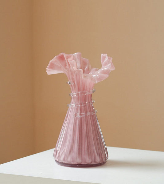 Centerpiece Contemporary Vases on Table, Pink Decorative Glass Vase, Mid Century Glass Vases, Handmade Modern Vases for Bedroom, Modern Glass Vase for Flowers-LargePaintingArt.com