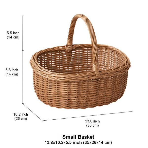 Lovely Willow Weaving Baskets for Vegetable, Large Picnic Food Basket with Handle, Natural Hand-woven Wicker Storage Basket, Natural Fruit Basket, Kitchen Storage Baskets-LargePaintingArt.com