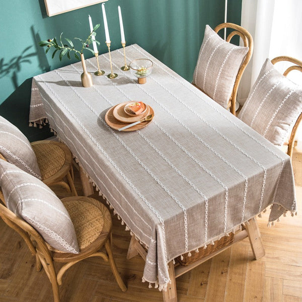 Simple Rectangular Tablecloth for Oval Table, Cotton and Linen Tablecloths, Kitchen Rectangular Table Covers, Farmhouse Table Cloths for Dining Room-LargePaintingArt.com