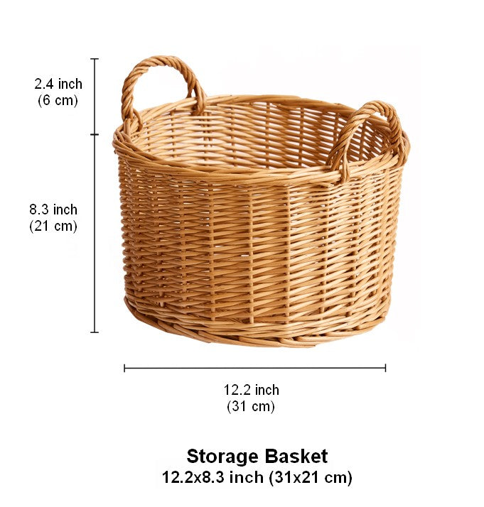 Small Picnic Fruit Basket with Handle, Kitchen Storage Baskets, Natural Hand-woven Wicker Round Storage Basket, Small Willow Weaving Baskets for Vegetable, Natural Fruit Storage Basket