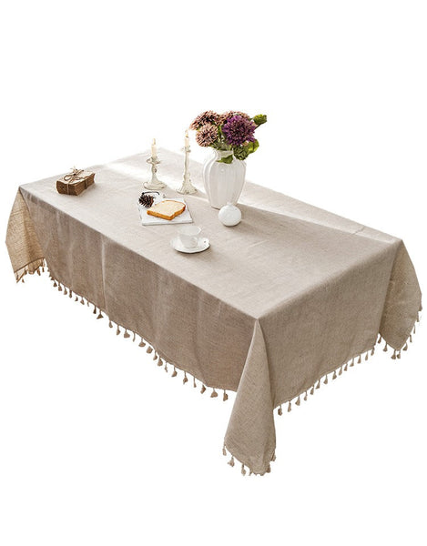 Simple Linen Rectangle Table Cover for Dining Room Table, Large Brown Tablecloth for Home Decoration, Modern Table Cloth, Square Tablecloth for Round Table-LargePaintingArt.com