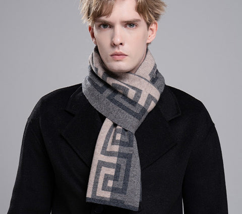 Wool Scarf for Gentleman, Gray Thick Wool Scarf, Black Business Formal Men Scarf Styles, Men's Winter Scarf, Casual Scarf Men, Men's Wool Scarf Winter, Red Fashion Scarf-LargePaintingArt.com