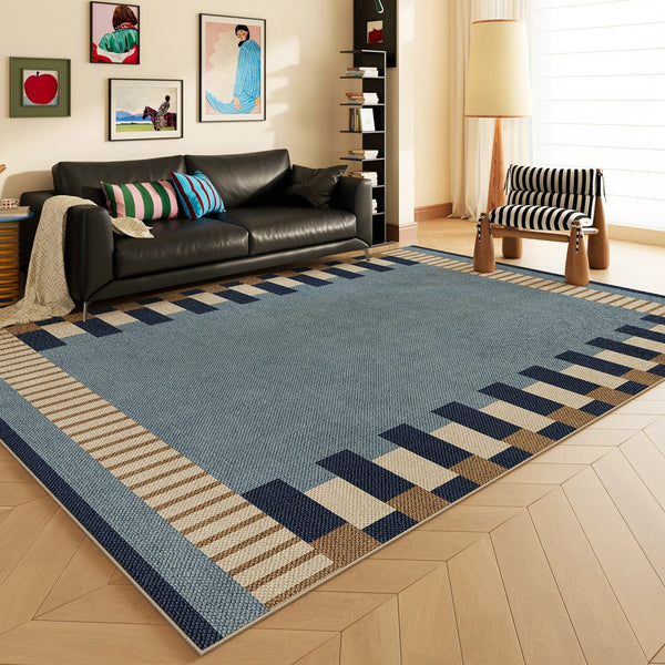 Geometric Modern Area Rugs, Modern Living Room Rug Ideas, Mid Century Contemporary Rugs, Blue Modern Rugs for Dining Room-LargePaintingArt.com