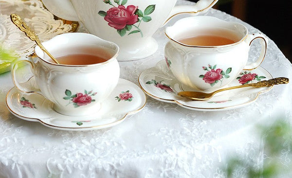 British Royal Ceramic Cups for Traditional Afternoon Tea, 7.4 oz Ceramic Coffee Cups, Rose Porcelain Tea Cup Saucer Set, 6.8 oz Tea Cup and Saucer in Gift Box-LargePaintingArt.com