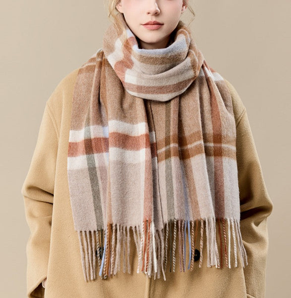 Checked Scarf Winter Wool Scarf, Soft Cashmere Scarf for Women, Elegant Wool Scarves, Warm Winter Scarf, Cold Weather Scarf, Holiday Scarf, Fashion Scarf, Christmas Gifts for Her-LargePaintingArt.com