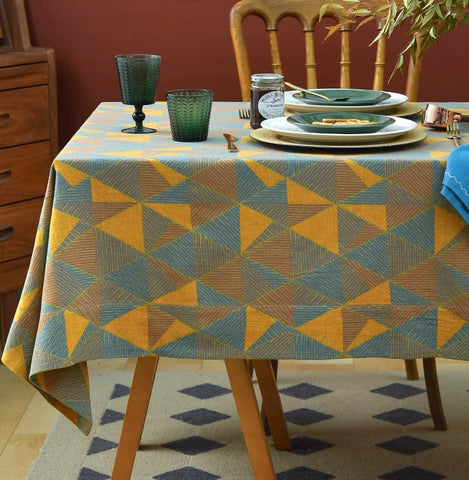 Cotton Triangle Pattern Tablecloth for Kitchen, Extra Large Rectangle Table Covers for Dining Room Table, Square Tablecloth for Coffee Table-LargePaintingArt.com