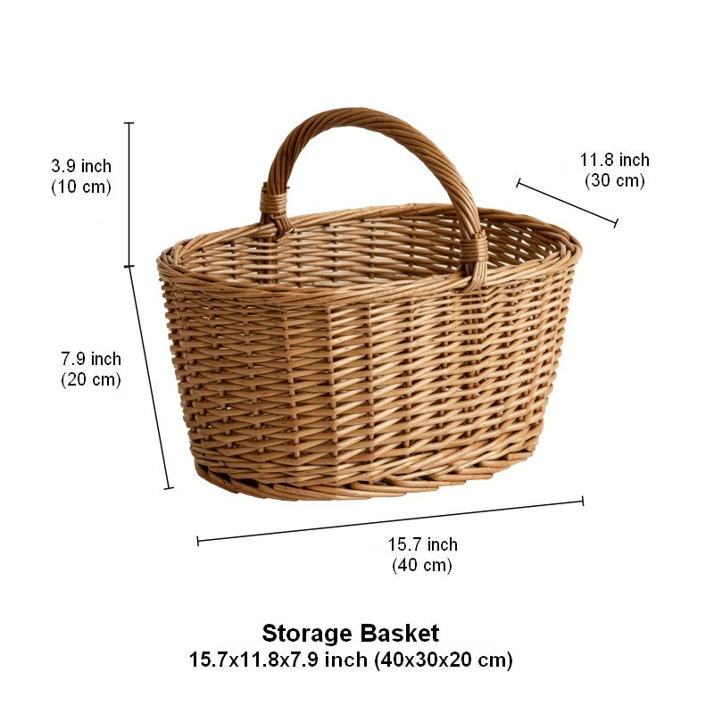Small Picnic Storage Basket with Handle, Hand-woven Wicker Storage Basket, Willow Weaving Baskets for Vegetable, Natural Fruit Basket, Kitchen Storage Baskets