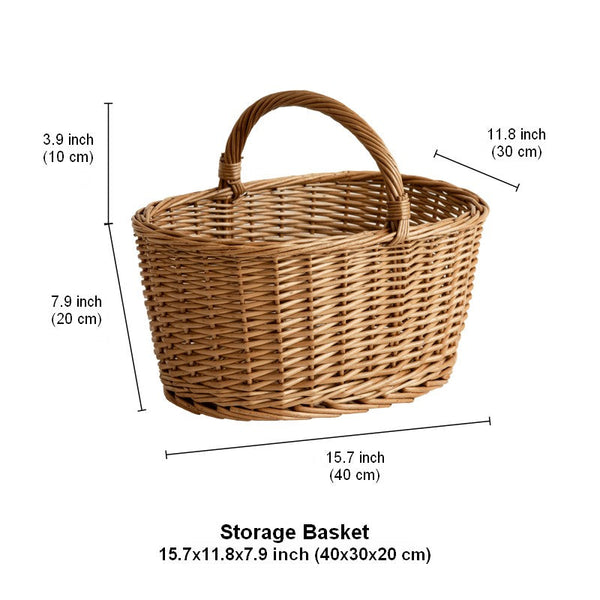 Small Picnic Storage Basket with Handle, Hand-woven Wicker Storage Basket, Willow Weaving Baskets for Vegetable, Natural Fruit Basket, Kitchen Storage Baskets