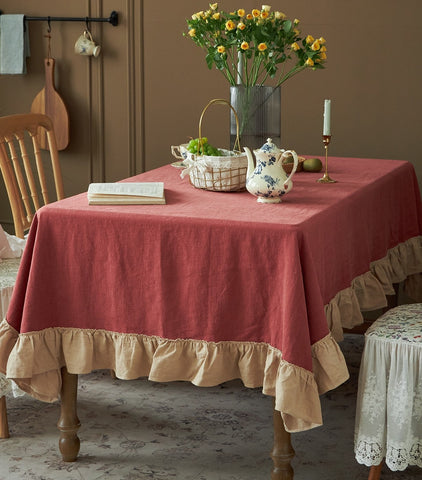 Square Tablecloth for Round Table, Red Modern Table Cloth, Ramie Tablecloth for Home Decoration, Extra Large Rectangle Tablecloth for Dining Room Table-LargePaintingArt.com