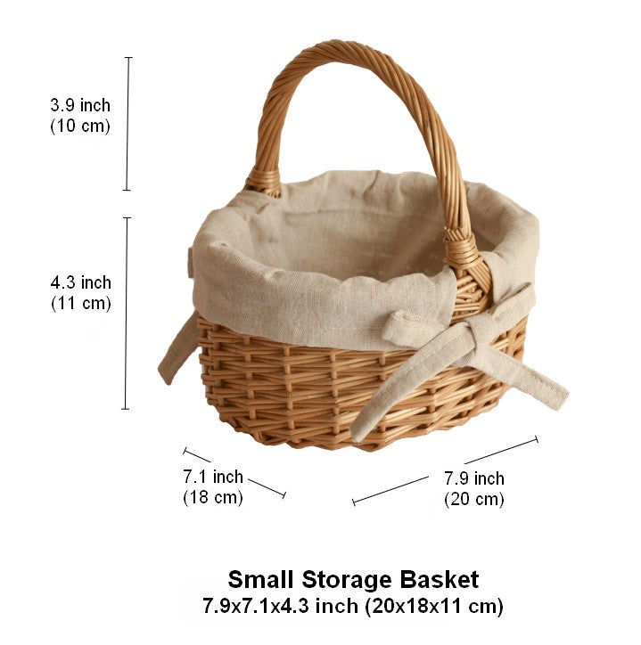Small Picnic Storage Basket with Handle, Hand-woven Wicker Storage Basket, Willow Weaving Baskets for Vegetable, Natural Fruit Basket, Kitchen Storage Baskets