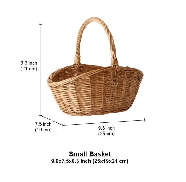 Natural Hand-woven Wicker Storage Basket, Large Picnic Food Basket with Handle, Lovely Willow Weaving Baskets for Vegetable, Natural Fruit Basket, Kitchen Storage Baskets-LargePaintingArt.com